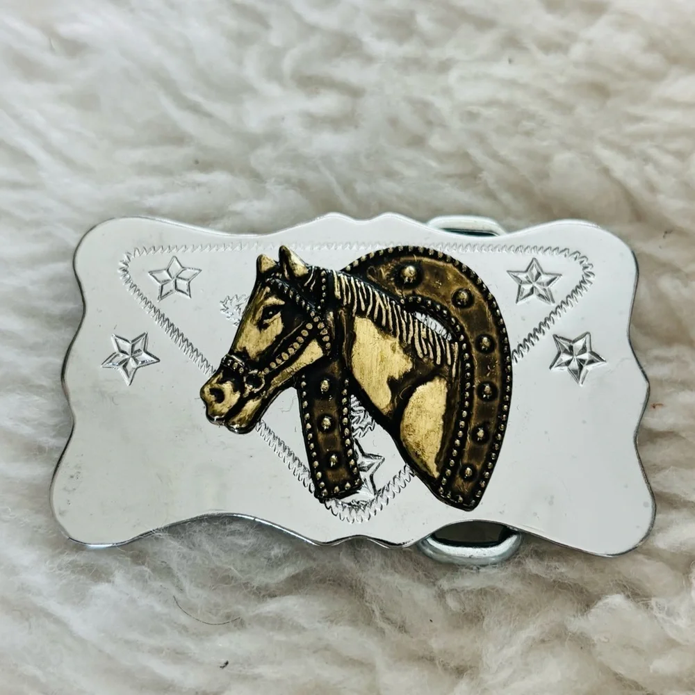 Silver and Gold Horse Belt Buckle